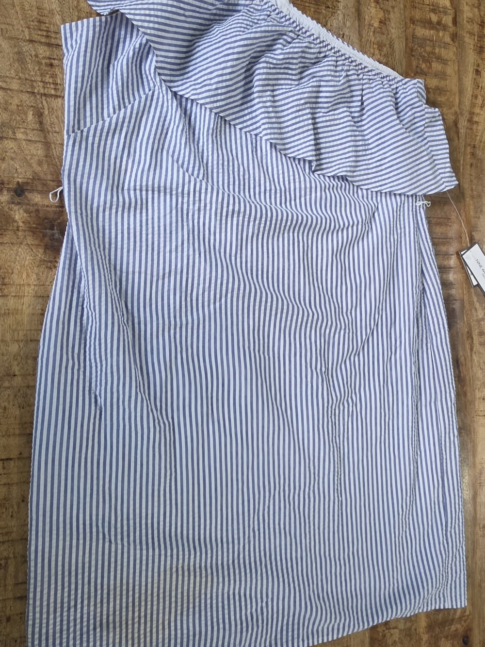 💙 Nine West Blue & White Striped Ruffle Dress Size 12 NWT